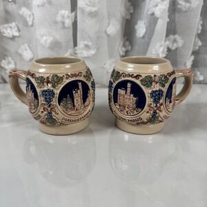 Vintage Lot of 2 Gerzit Gerz Punch Mugs Cups West Germany Castles Embossed